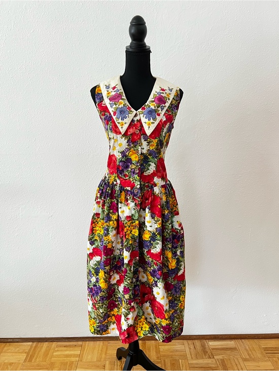 Chance encounters Dresses & Skirts - Vintage 80s 90s Whimsical Floral Sleeveless Dress Peterpan Collar Retro Large